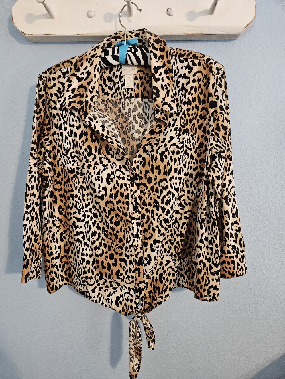 Chicos Animal Print Tie-Front Button-Up Shirt - Beige Leopard
